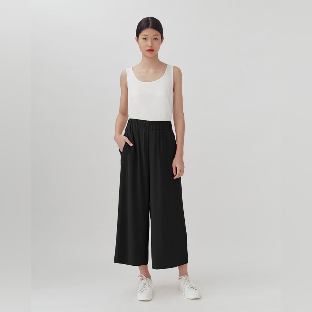 Cuyana Washable Silk Wide Leg Cropped Pants